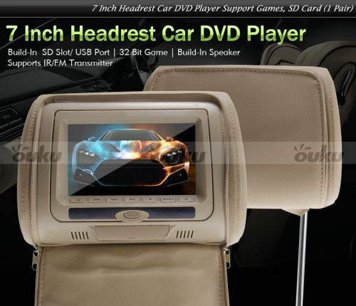 2x 7&#034;hd car headrest digital monitor dvd player pillow usb sd headphone 3colors