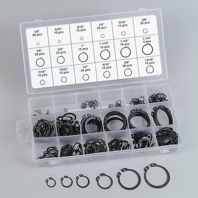 Performance tool snap ring 300-piece 18 assorted sizes clear plastic case