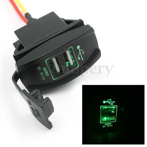 12v~24v green led backlit light rocker switch panel dual usb charger car truck