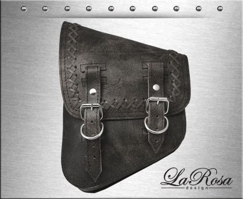 Larosa rustic black leather cross lace harley softail left swing arm saddlebag