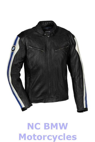 Bmw genuine motorcycle men club leather jacket black white blue size 4xl (64)