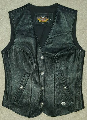 Harley davidson womens black leather riding vest size small made in usa