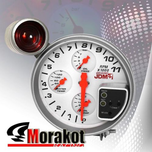 Jdm sport 4 in 1 5&#034; inch (120mm) 11k rpm tachometer oil/water temp gauge white