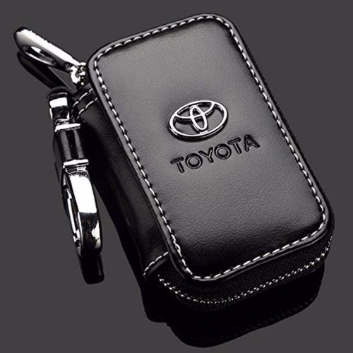 Toyota black premium leather car key chain coin holder zipper case remote wallet