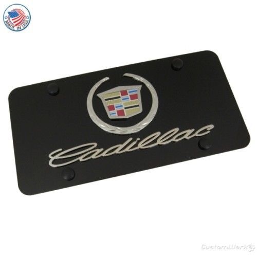 Cadillac new chrome logo &amp; name black license plate
