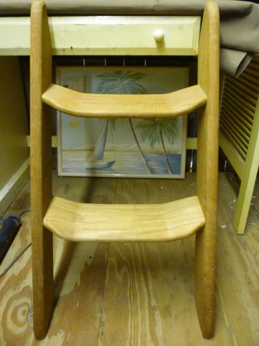 Teak two step companion way boat ladder with curved steps