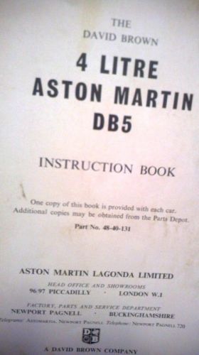 The david brown 4 litre aston martin db5 instruction book-1965