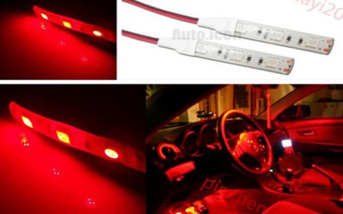 2x 3smd red diy led strip lights for car cup holder glove box foot area lamps q5