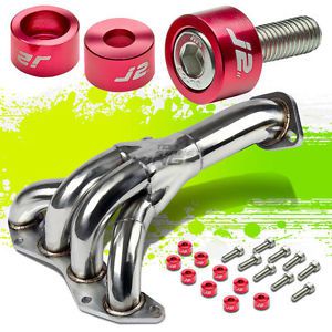 J2 for 01-05 civic dx/lx exhaust manifold 4-1 header+red washer cup bolts