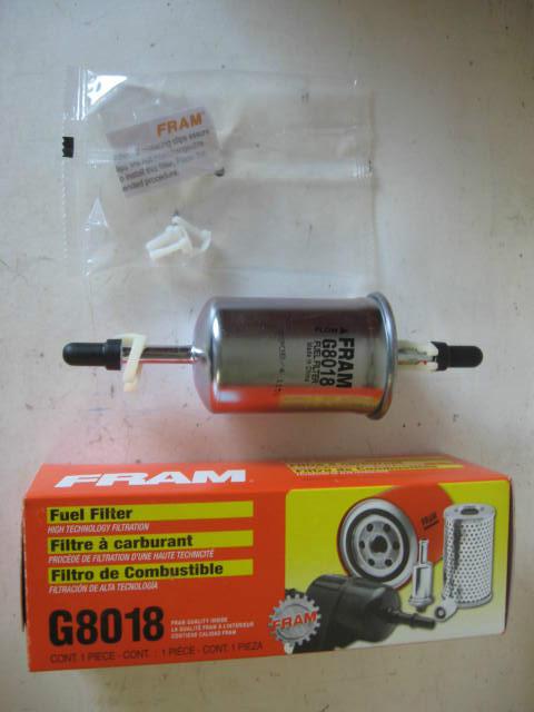 Ford lincoln mazda mercury fram g8018 5/16" gas/fuel filter w/clips fits fg986