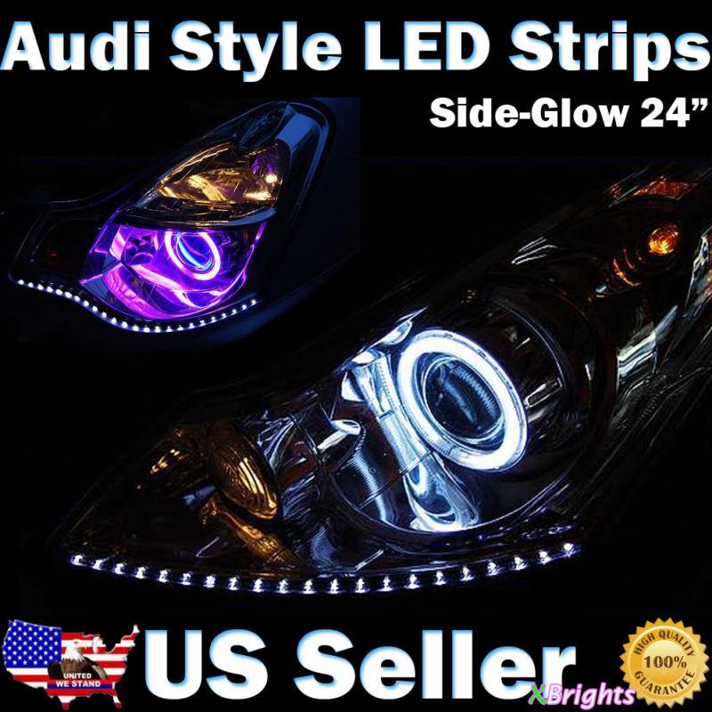 2x audi style drl 24" side glow 30-smd led light flexible strip xenon white #03