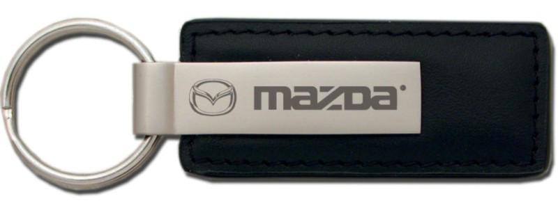 Mazda black leather keychain / key fob engraved in usa genuine