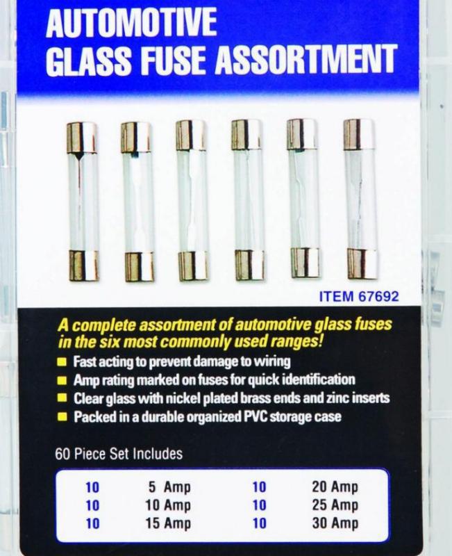 60 count agc glass fuses 5, 10, 15, 20, and 30 amp with pvc storage case