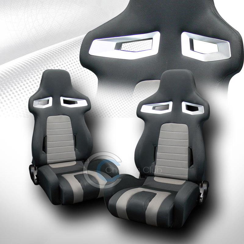 Universal br-sport black/gray cloth car racing bucket seats w/sliders pair dodge