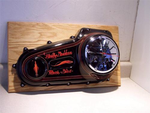 New mounted harley primary cover wall art /mancave w/working clock (pwdr coated)