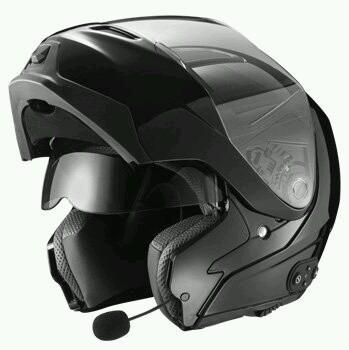 Glx gloss black modular helmet with bluetooth dot