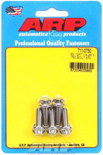 Arp bolts 12-point head stainless 300 polished 1/4"-28 rh thread .750" uhl