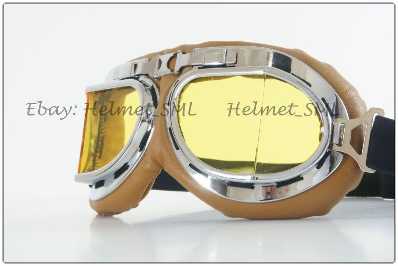 Goggle sunglasses silver frame reinforced yellow lens for adult road helmet 