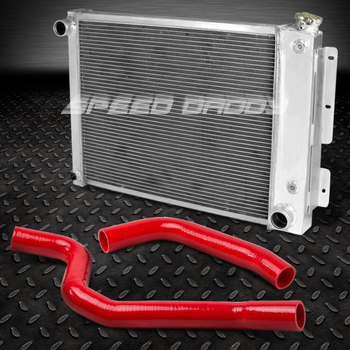 3-row aluminum radiator+3-ply red silicone hose 67-69 chevy camaro/firebird a/m