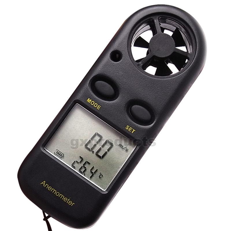 Mini digital anemometer thermometer air wind flow meter bar graph 10~45°c