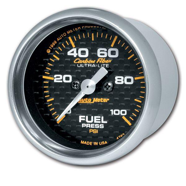 Auto meter 4763 carbon fiber 2 1/16" electric fuel pressure gauge 0-100 psi