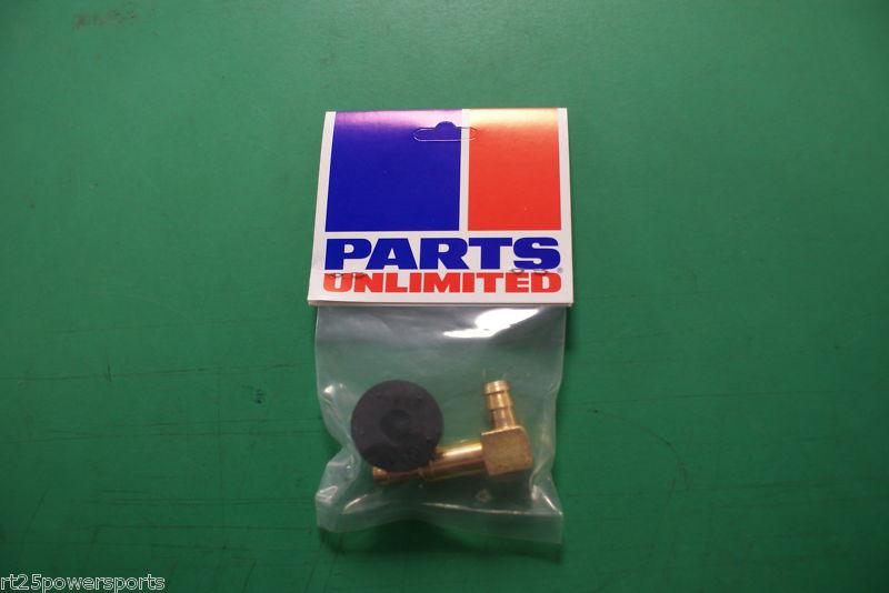 Parts unlimited 90 degree barb - barb 5/16" tank fuel fitting w/ rubber grommet 
