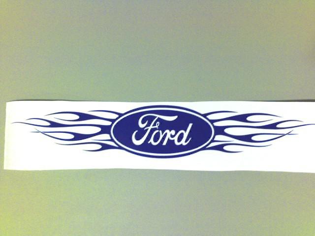 Ford oval vinyl decal with flames for windshield or back glass 