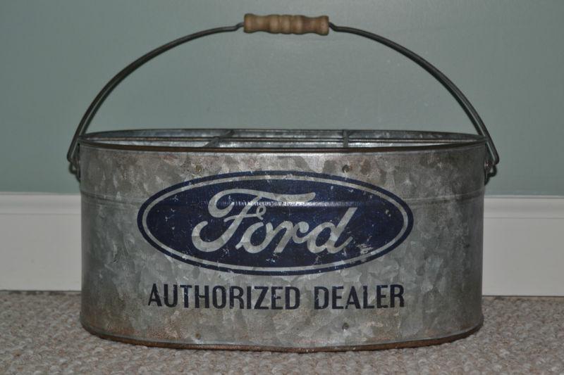 Ford dealer galvanized metal storage bin vintage look