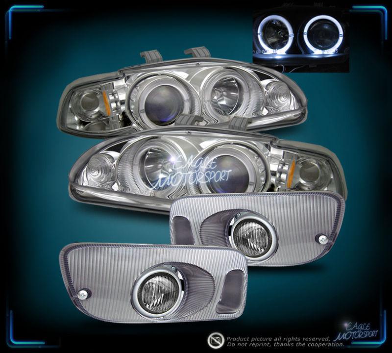 1992-1995 honda civic 2dr/3dr halo projector chrome headlights /clear fog lamps