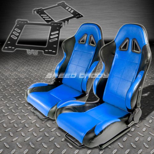 Pair type-5 reclining black blue woven racing seat+bracket for 99-05 golf/jetta