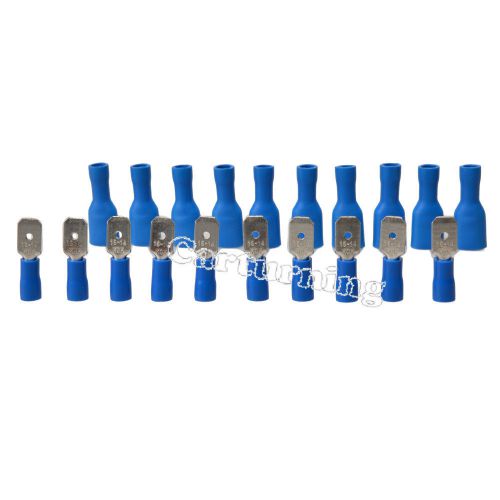 10x blue fully insulated spade electrical crimp connectors- mixed male &amp; female