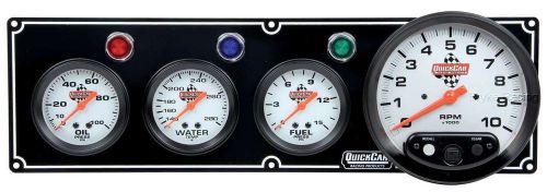 Quickcar 3 gauge panel w/ tach black three guages tachometer water temp oil fuel