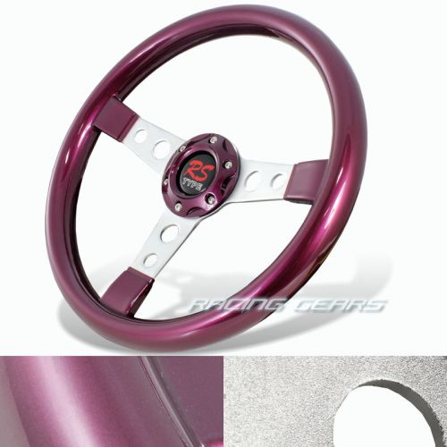 Universal 350mm 6 hole bolt lug purple finish wood silver spoke steering wheel
