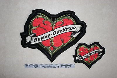 Pair of harley davidson heart embroidered patches &gt; 8&#034; &amp; 4 inches