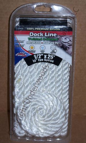 White 3-strand twisted dock line 1/2&#034; x 25&#039; nylon premium boat docking