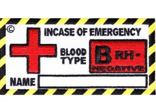 Embroidered motorcycle patch - blood type b rh-  patch