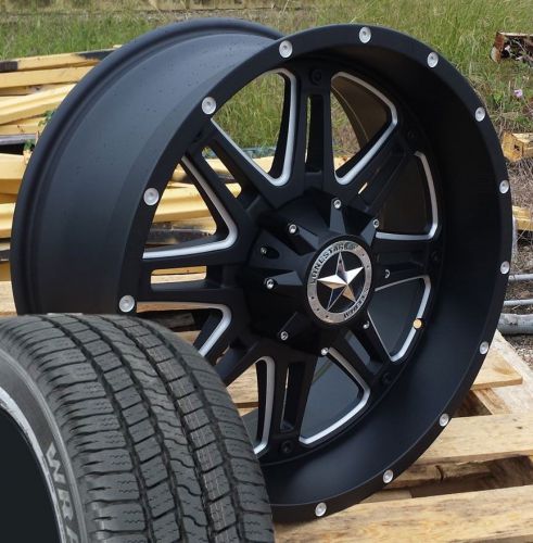 20&#034; matte black lonestar outlaw wheels tires chevy ford 275/55/20 20x9 6 lug