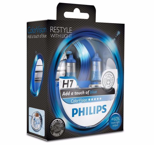 Philips h7 colorvision blue headlight bulb +60% set 2x h7 12v 55w 12972cvpbs2