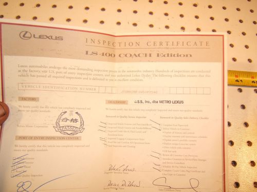 Lexus ls400 1997 coach edition sedan inspection oem 1 certificate only,coach ls