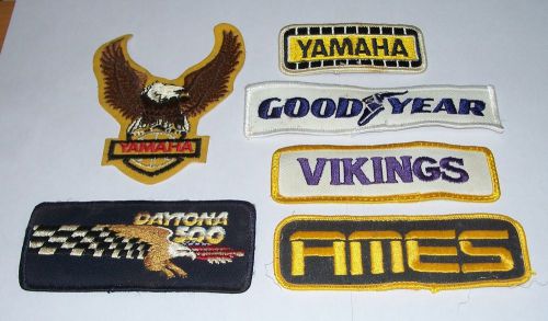 Lot of six motorcycle themed patches ~ yahama ~ goodyear ~ ames ~ daytona ~ etc.