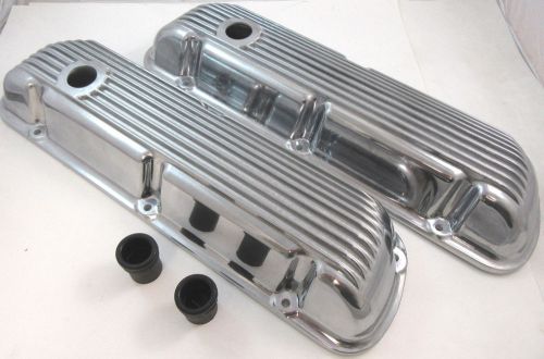 Sb ford sbf finned polished aluminum short valve covers w/ gaskets 289 302 351w