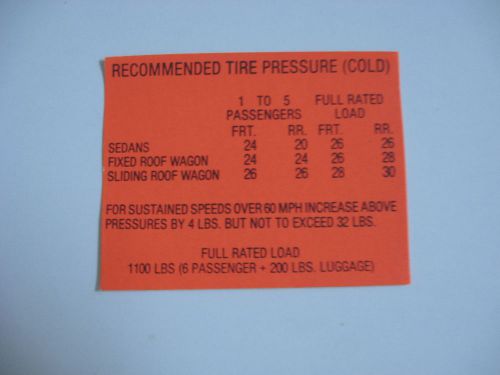 1963 - 1966 studebaker tire pressure decal sticker