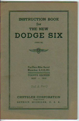 1936 dodge six nos mint original owners manual