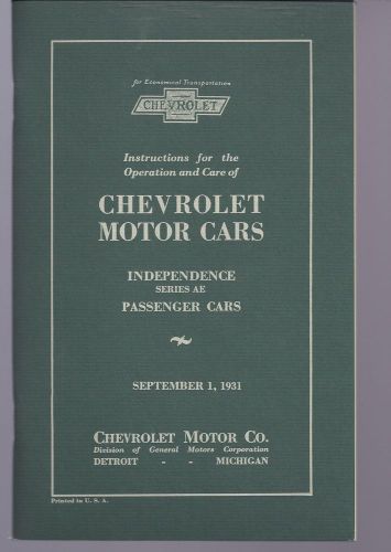 1931 chevrolet  owners manual reprint independence series ae