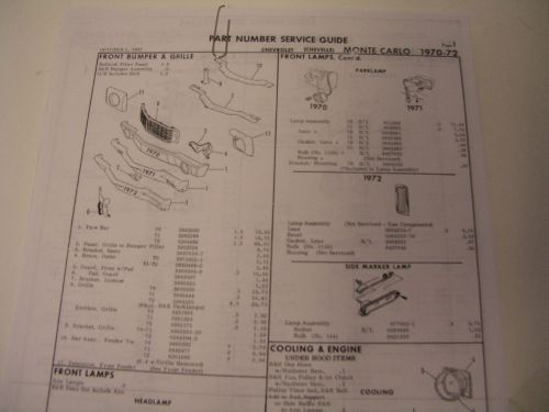 1970 1971 1972 monte carlo crash sheets with part numbers