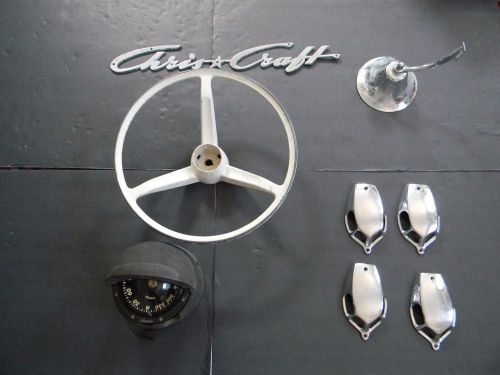 1967 chris craft boat parts - compass - vent cowls - bell  steering wheel &amp; logo