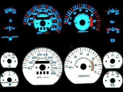 Jeep cherokee halo white face plasma glow gauges 1991 1992 1993 1994 1995 1996