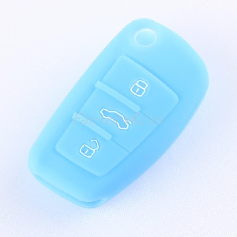 Silicone protective cover 3 button remote key case fit audi a6 a6l q7 q5 blue