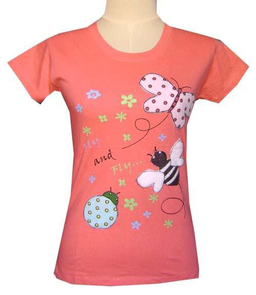New beauty love butterfly bee ladybird fly girl red and pink short t-shirt sz s