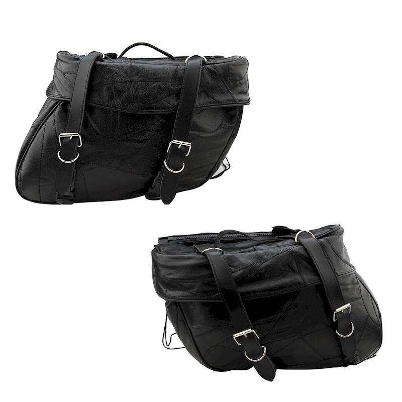 2pc 100% genuine leather motorcycle saddle bags + two rain covers - new!!